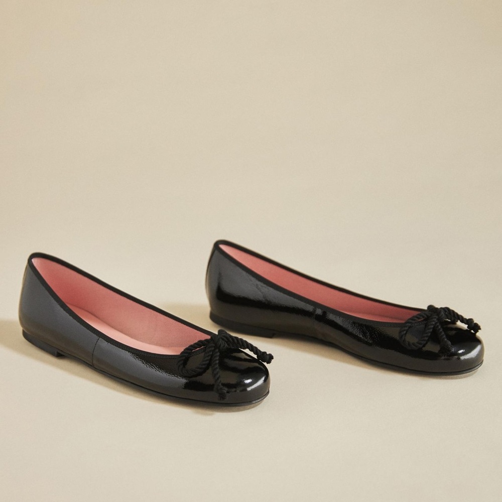 NEW PRETTY BALLERINAS ROSA BLACK PARENT LEATHER BOW BALLET FLATS